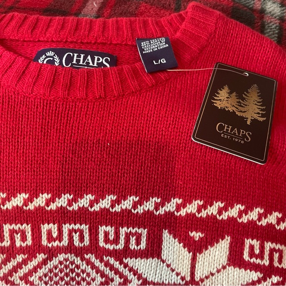 CHAPS Ski Sweater with Snowflake, Large, Beautiful Christmas Red and Whi… - Picture 2 of 7